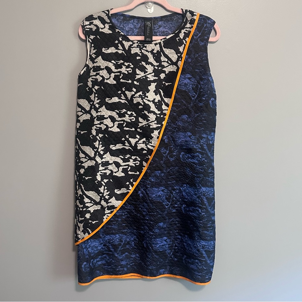 Maria + Cornejo Women’s Size 4 Sleeveless Dress Blue Black Abstract Silk Blend